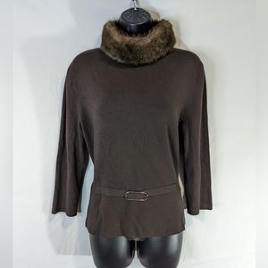 ⭐ Faux Fur Mock Neck Sweater - Brown - Size Large